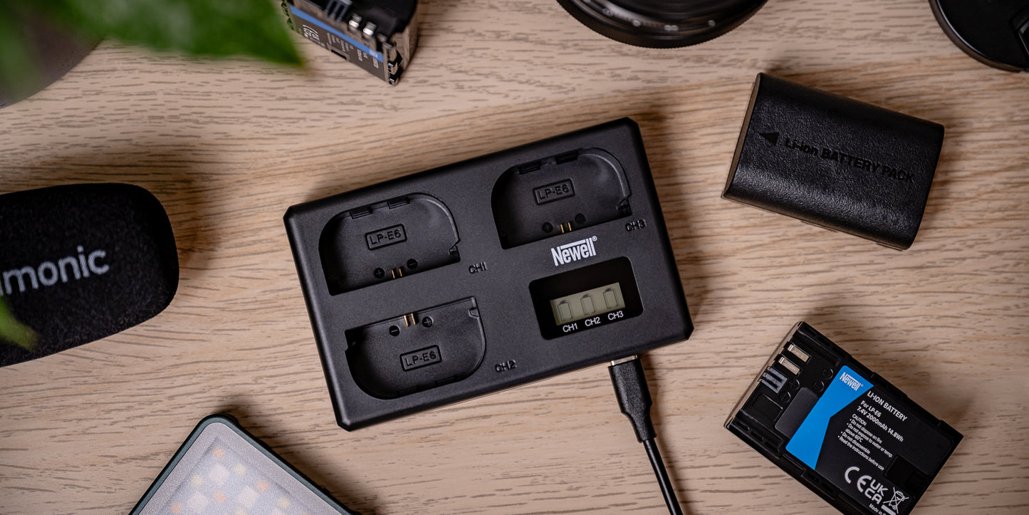 Newell TT-USB-C Dreifach-Ladegerät für LP-E6 for Canon