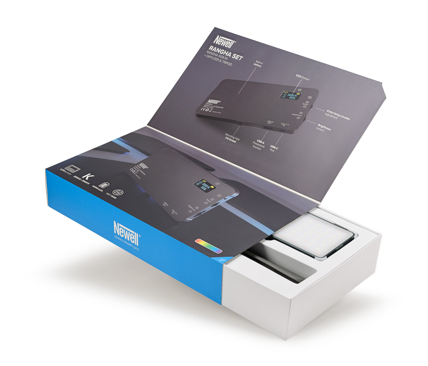 Newell Rangha RGB-W LED Set inkl. Diffusor und Stativ