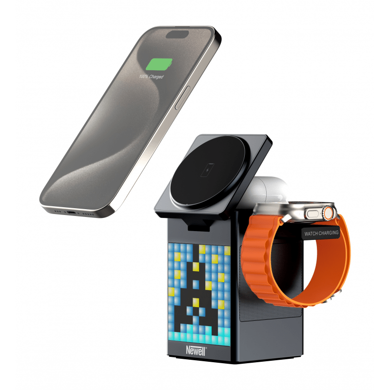 Newell induOne MagPlay MagSafe Ladegerät mit Lautsprecher und Display für 3 mobile Geräte
