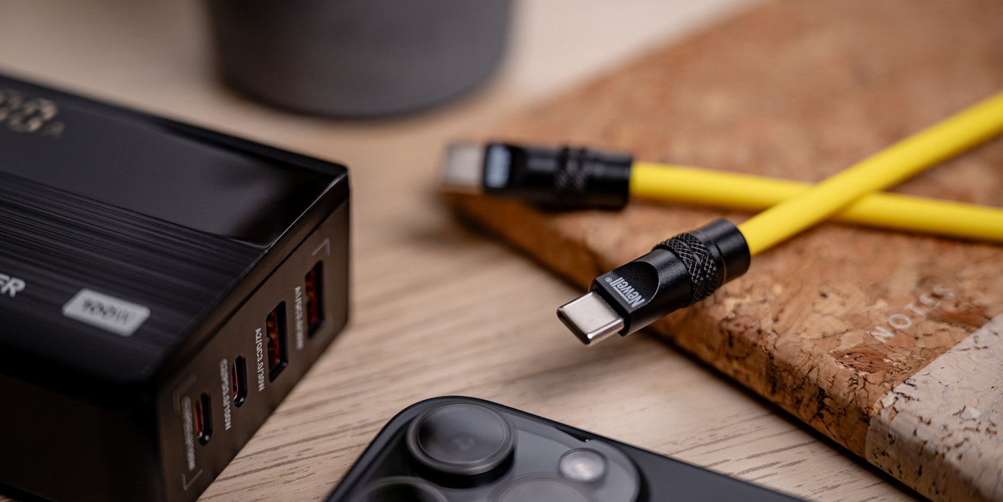 Newell USB-C - USB-C 100 W Kabel, 1,5 m, Silikon, Spiral, Rot-Navy-Orange