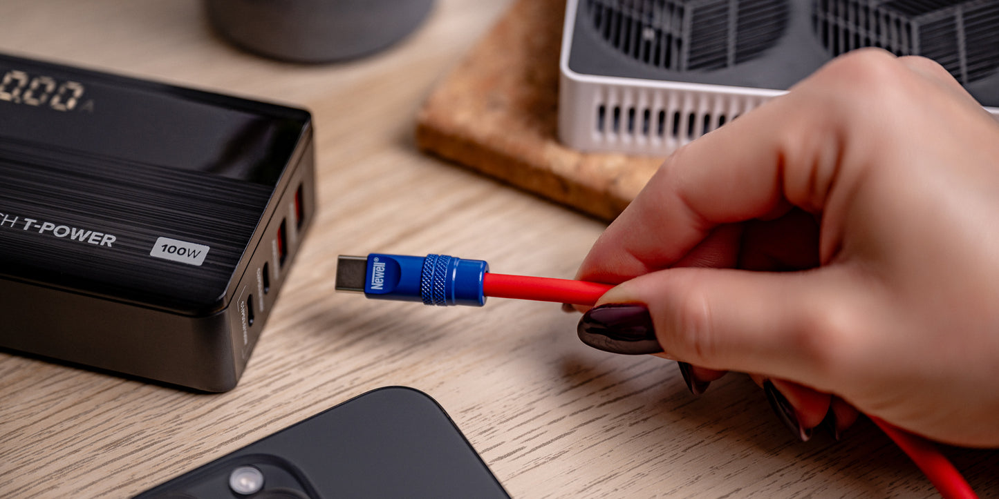 Newell USB-C - USB-C 100 W Kabel, 2 m, Silikon, Rot-Navy-Orange