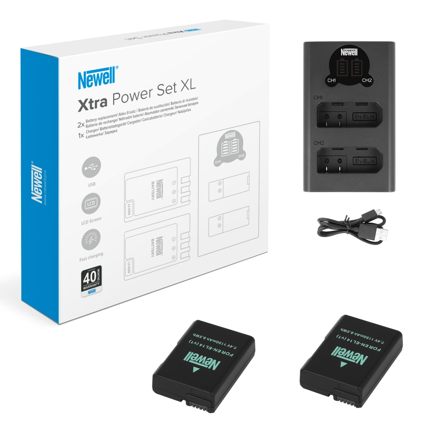 Newell DL-USB-C Zweikanal-Ladeset und zwei EN-EL14-Akkus für Nikon - Newell Pro DE