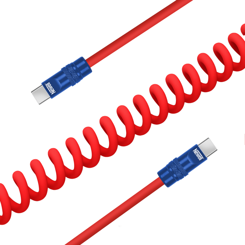 Newell USB-C - USB-C 100 W Kabel, 1,5 m, Silikon, Spiral, Rot-Navy-Orange