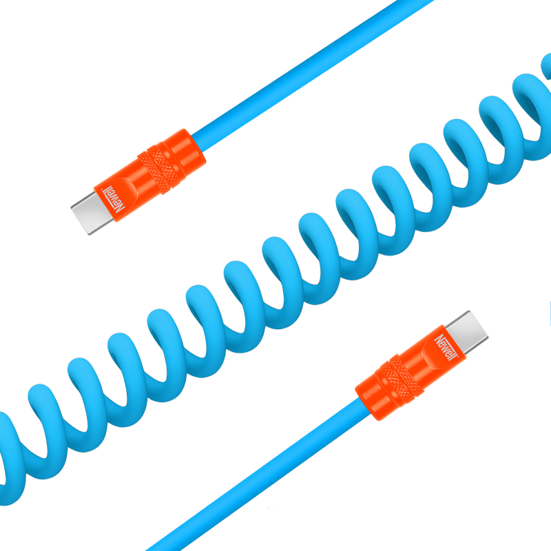 Newell USB-C - USB-C 100 W Kabel, 1,5 m, Silikon, Spiral, blau-orange