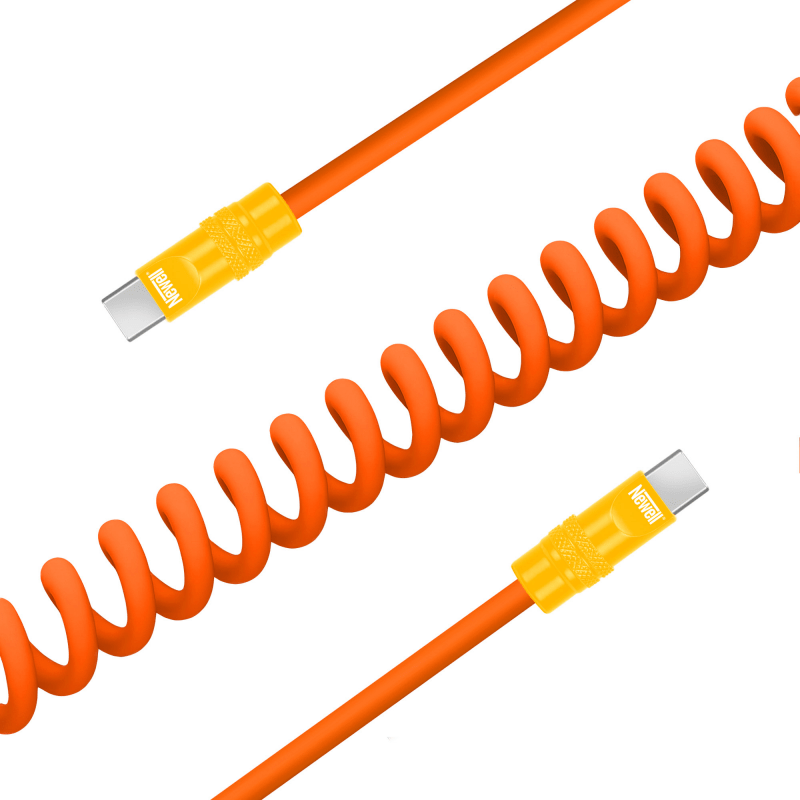 Newell USB-C - USB-C 100 W Kabel, 1,5 m, Silikon, Spiral, Orange-gelb